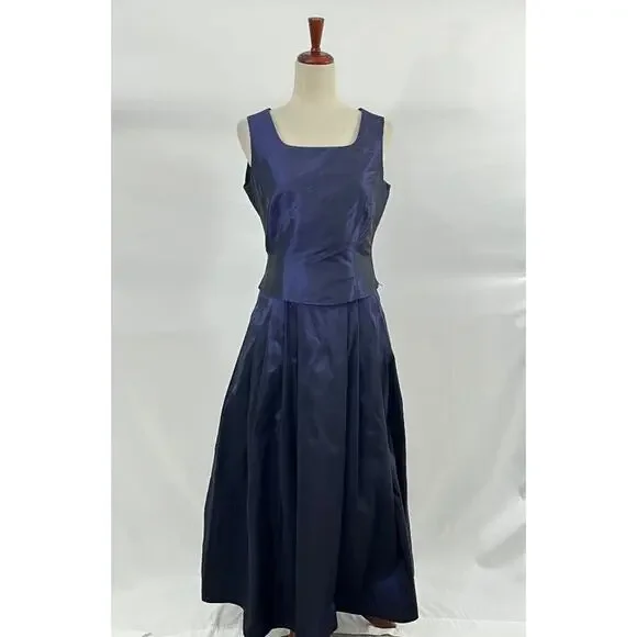 OLEANA Sz S Small 2pc Tank Top Midi Skirt Silk Taffeta Irridescent Blue Purple